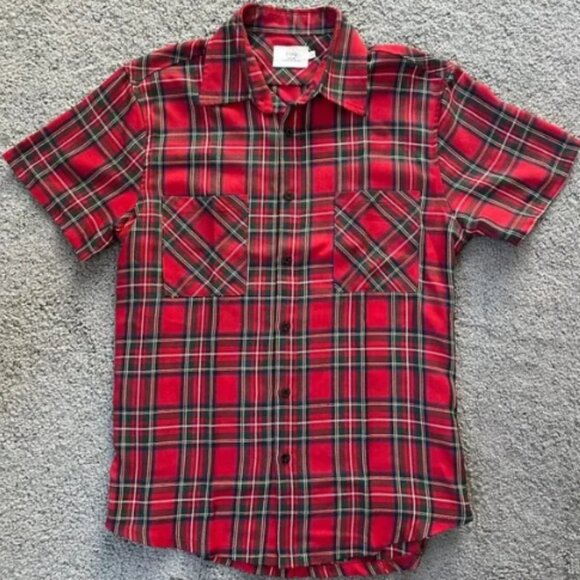 FOG - Fear of God Collection One Button Up Short Sleeve Plaid Side Zipper Shirt - Picture 1 of 6